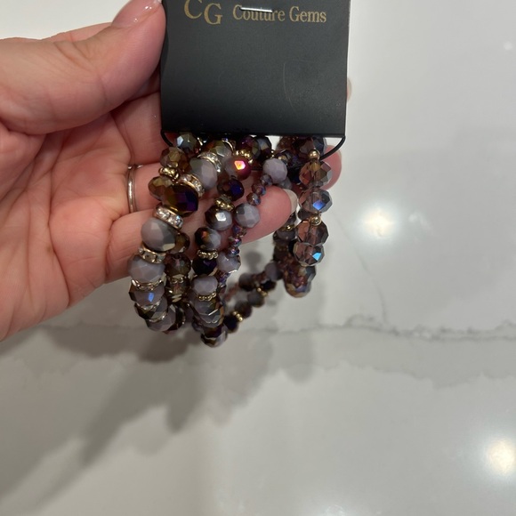 Couture Gems-{one size}- Purple Stretch Beaded Bracelets - Picture 2 of 2